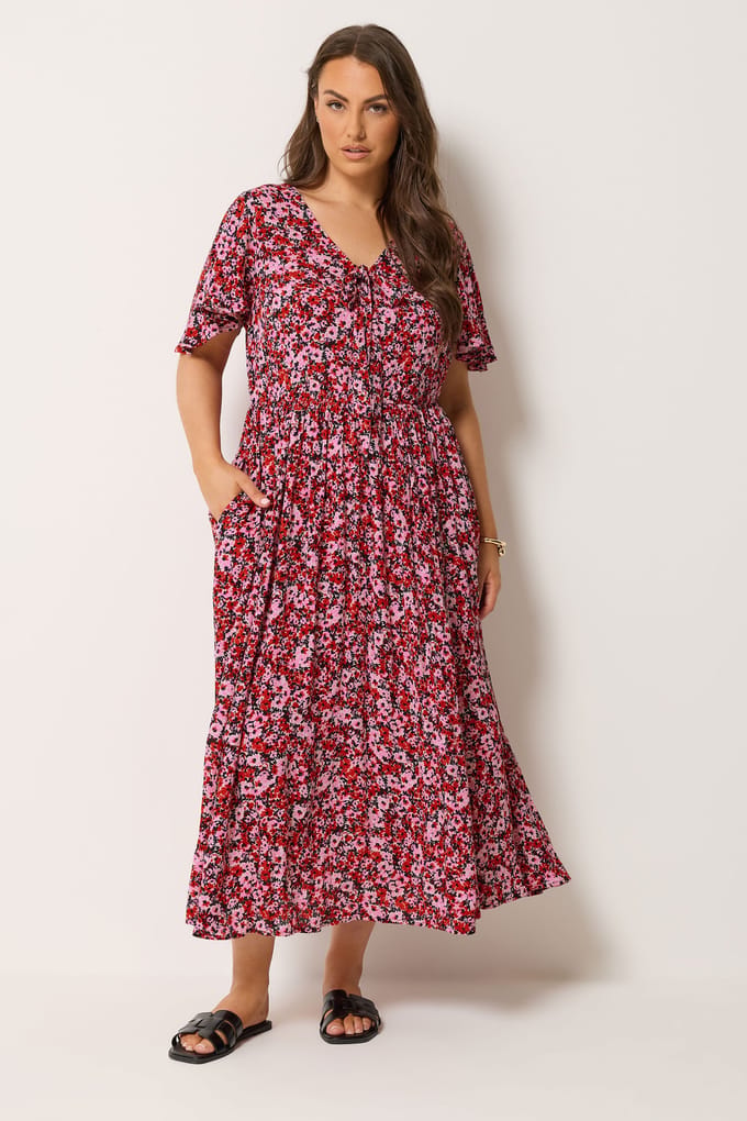 Yours Roze Maxijurk Met Fijne Bloemenprint Size 48