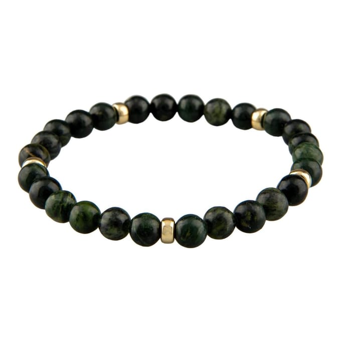 Armband natuursteen: Donkergroene Jaspis 6mm & 14kt goud