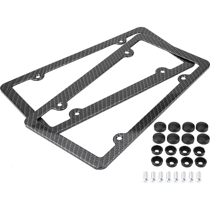 2 stuks Koolstofvezel Kentekenplaathouder Cover met Schroefdop voor Amerikaanse Auto