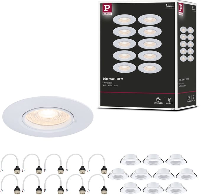 Inbouwlamp Set van 10 star rond 90 mm GU10 max. 10x10W 230V dimbaar Wit