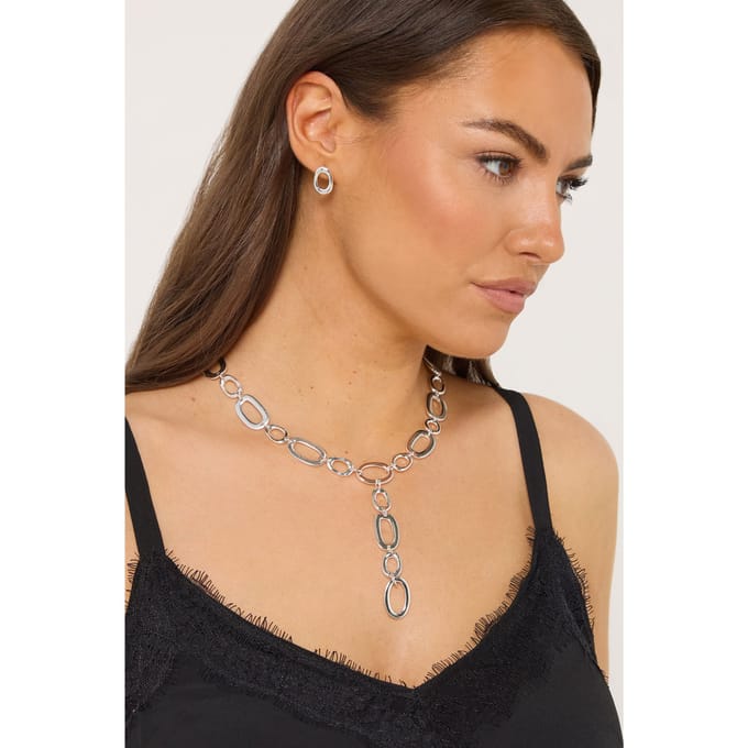 Yours Zilverkleurige Schakelketting En Oorbellensetsize One Size