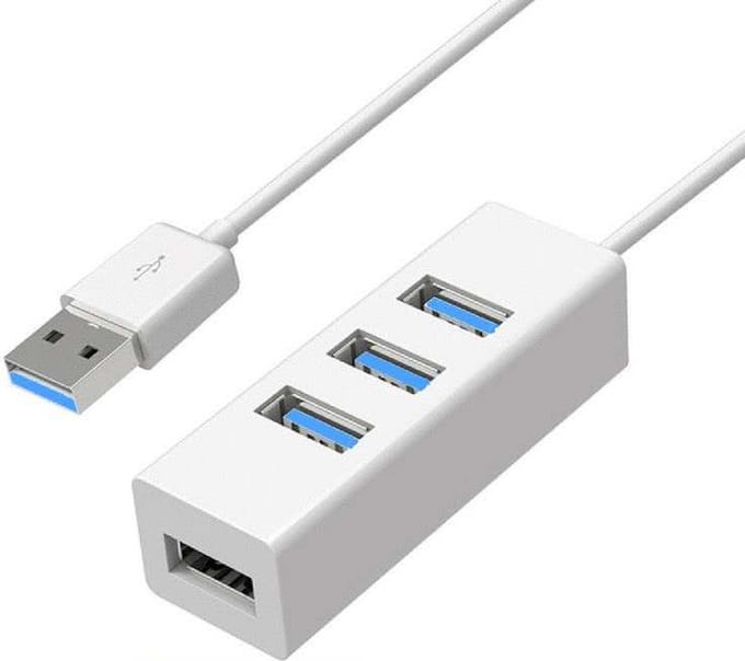 USB hub - splitter - usb switch -usb 2.0 -4 poorten - met kabel - verlengkabel -kabellengte:15 cm- kleur:wit