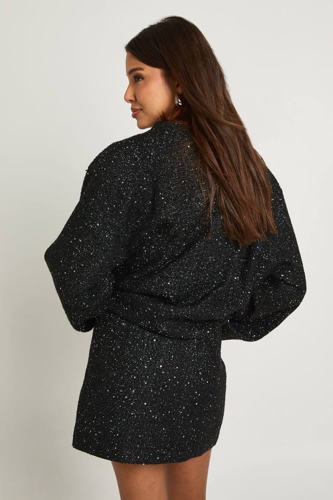 boohoo Dames Pailletten Boucle minirok | Zwart | Maat: 34