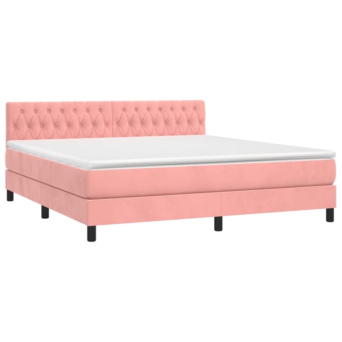 vidaXL - Boxspring - met - matras - en - LED - fluweel - roze - 160x200 - cm
