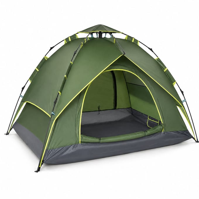 Pop-up Campingtent - 2 Volwassenen + 1 Kind - Groen - met Draagtas