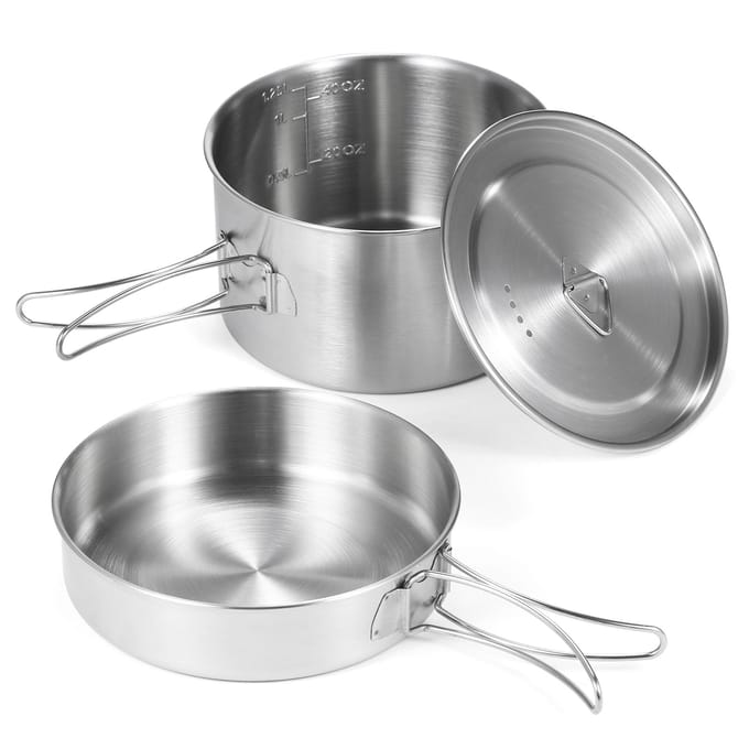 TOMSHOO 2 pièces batterie de cuisine de Camping ensemble de casserole en acier inoxydable avec poignées pliables maille argenté