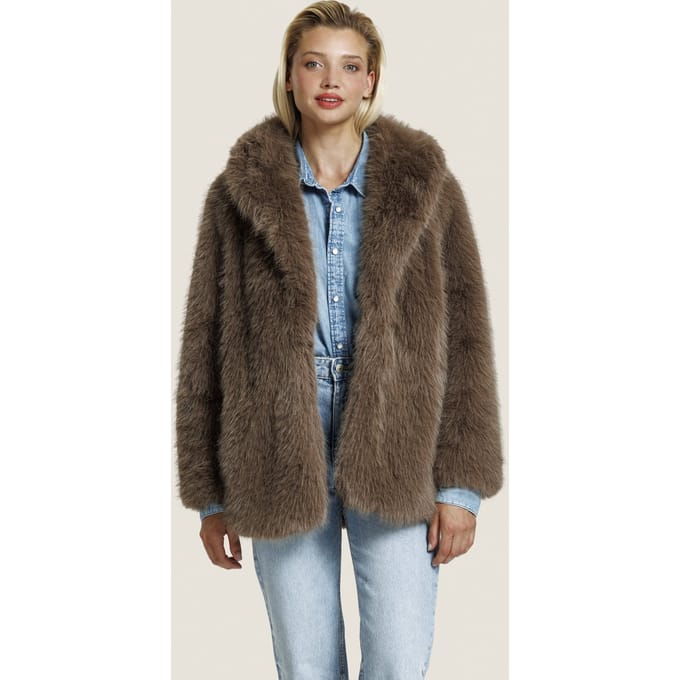 ALTER EGO Harper Fur Jacket Dark Taupe Größe: M | Kunstfell-Jacken Outlet | Damen | Schwarz