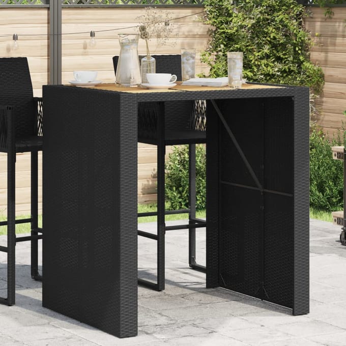 vidaXL - Tuinbartafel - acaciahouten - blad - 105x80x110 - cm - poly - rattan - zwart