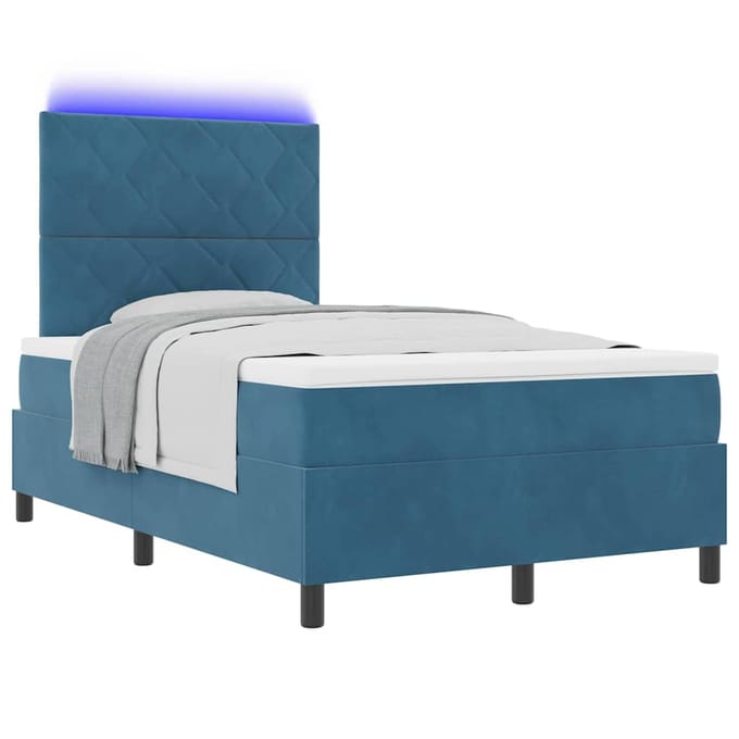 vidaXL - LED - Box - Spring - Bed - Donkerblauw - 120 - x - 200 - cm - Fluweel
