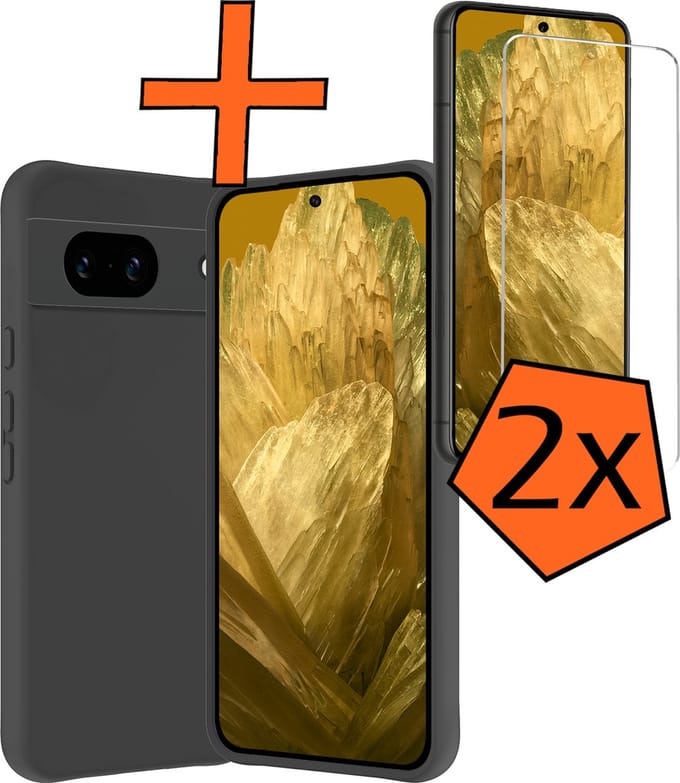 Hoes - Met 2x Screenprotector - Geschikt voor Google Pixel 8a - Sterk & Shockproof - Back Cover - Siliconen Case - Telefoon Hoes - Zwart