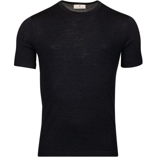 Thomas Maine Trui Crew Neck Single Knit Fine Merino Short Sleeve Navy / male