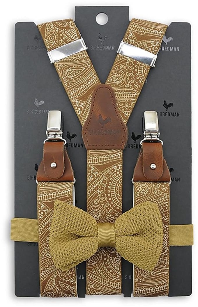 Sir Redman - Bretels met strik - bretels combi pack Paisley Sketch oker - oker