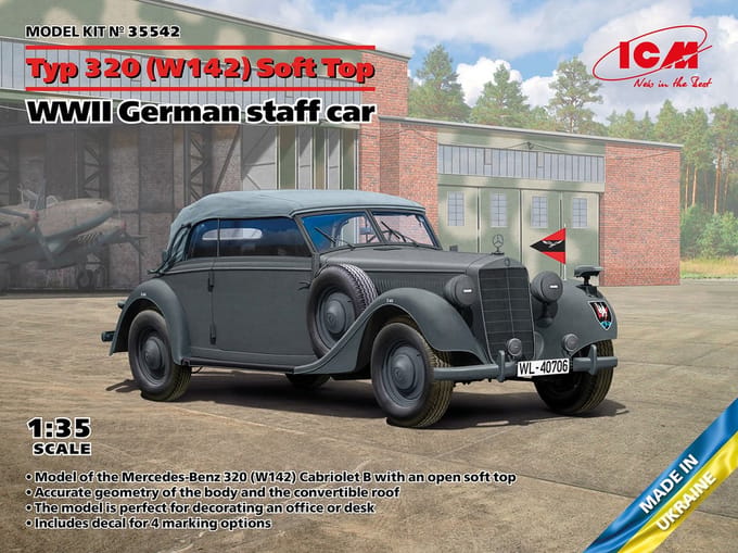 ICM Modelbouwpakket Auto - 35542 Mercedes-Benz Typ 320 (W142) Soft Top - WWII German staff car Plastic - 1:35 - Modelbouw