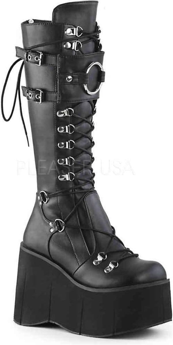 KERA-200 (EU 37 = US 7) 4 1/2Platform Lace-Up Knee High Boots w/ Shield, Back Zip