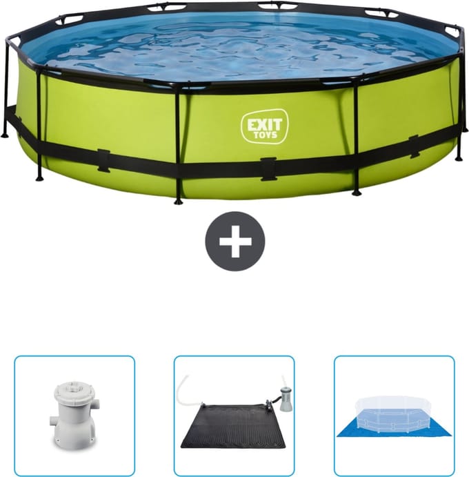 EXIT Rond Lime Frame Zwembad - 360 x 76 cm - Inclusief Pomp - Solar Mat - Grondzeil - Nu extra voordelig
