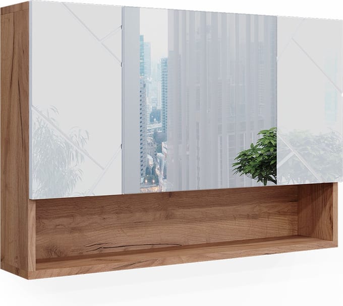 Vicco Irma Badkamerspiegelkast – 80.1 x 55 cm Wit hoogglans/goud power eiken