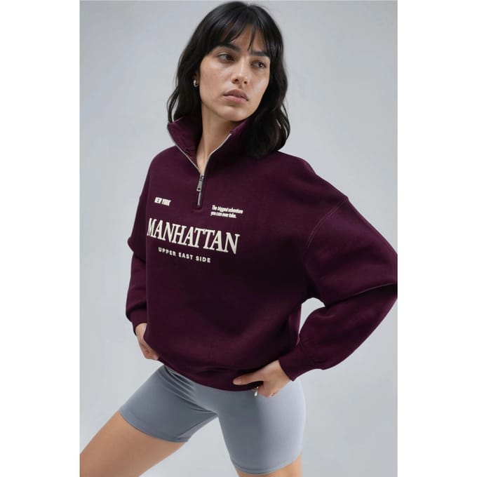 Oversized Sweatshirt met Tekstprint en Ritskraag