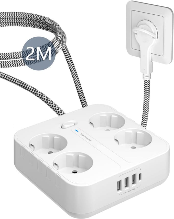 ZRSS® Verlengsnoer met Stekkerdoos - Met Schakelaar en Randaarde - Stekkerblok 8 in 1 - Met USB-C
