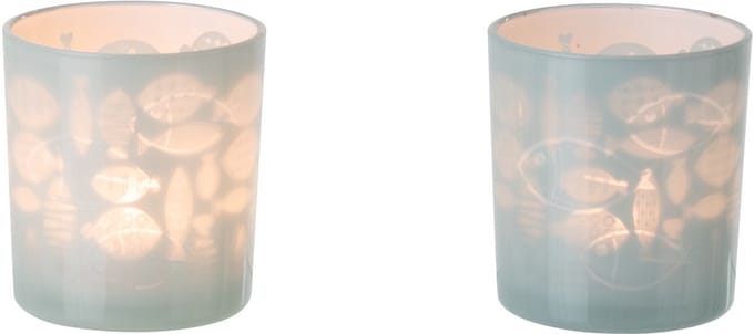 J-Line theelichthouder Vis - glas - groen - small - set van 2