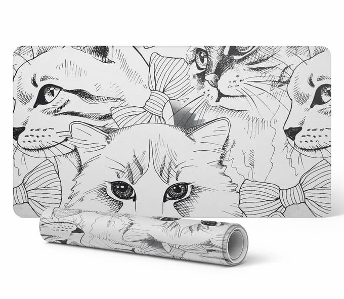 Beschermende bureauonderlegger met katten en strikjes, 120x60 cm