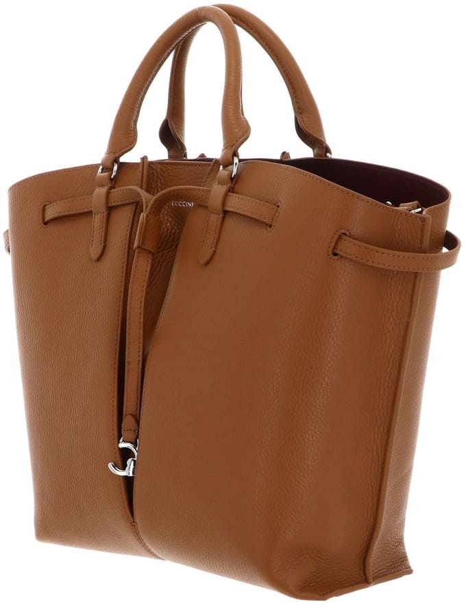 COCCINELLE Leren Handtas Schoudertas Flores Handbag Grained Leather Cuir Lichtbruin