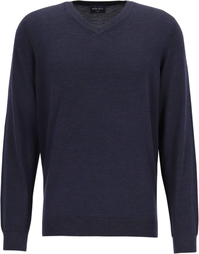 MARVELIS heren trui wol - V-hals - donkerblauw
