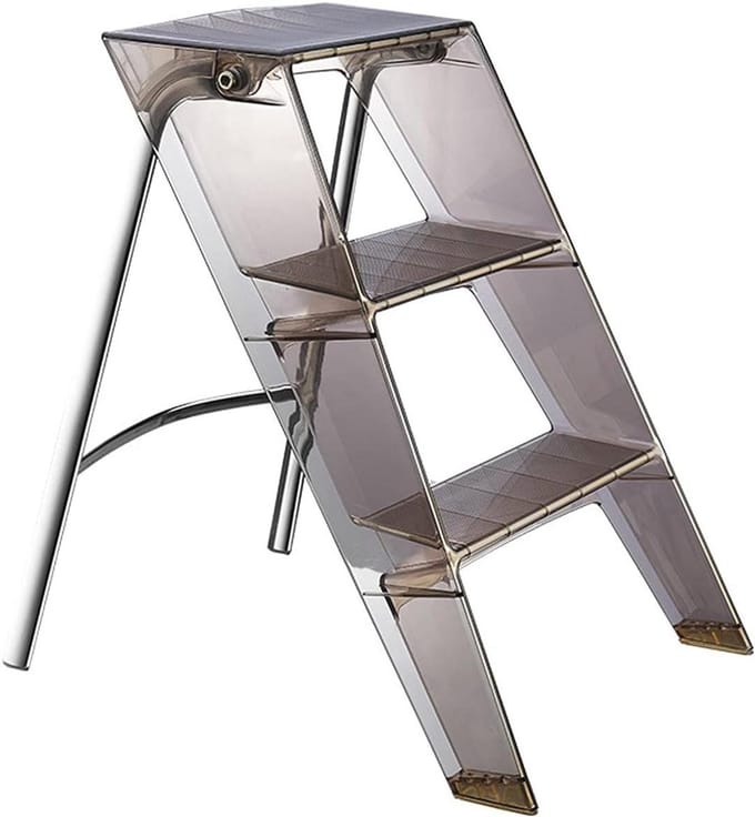 Opvouwbare trapladder - Kruk ladder - Veilig klussen - Transparant platform - 615 x 445 cm - Grijs