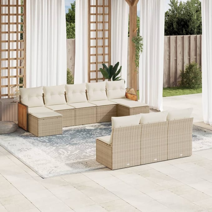 vidaXL - 10-delige - Loungeset - met - kussens - poly - rattan - beige