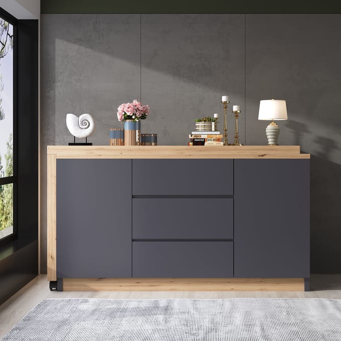 MODFU - Bureau - Draaibaar En Klapbaar - Modern - Spaanplaat - Grijs En Eikenkleur - 120 X 50 X 76,5 Cm
