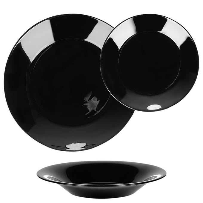 Serviesset Glas Zwart 18 delig - Servies Set - Bordenset - Borden