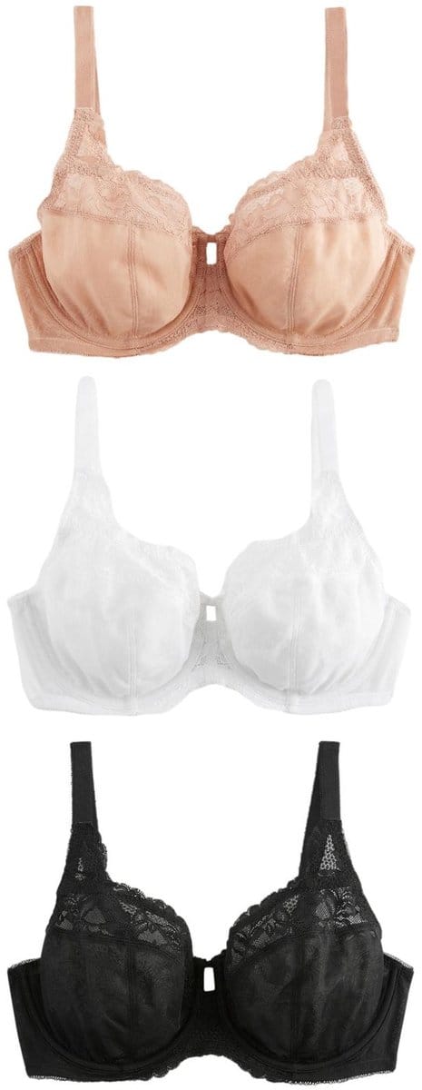 Next - Dames - 3 beha's DD+ met beugel en volledige cups zonder vulling en kanten rand - Zwart