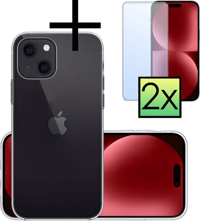 Hoesje - Met 2x Screenprotector - Geschikt voor Apple iPhone 15 - Sterk & Shockproof - Back Cover - Siliconen Case - Telefoon Hoes - Transparant