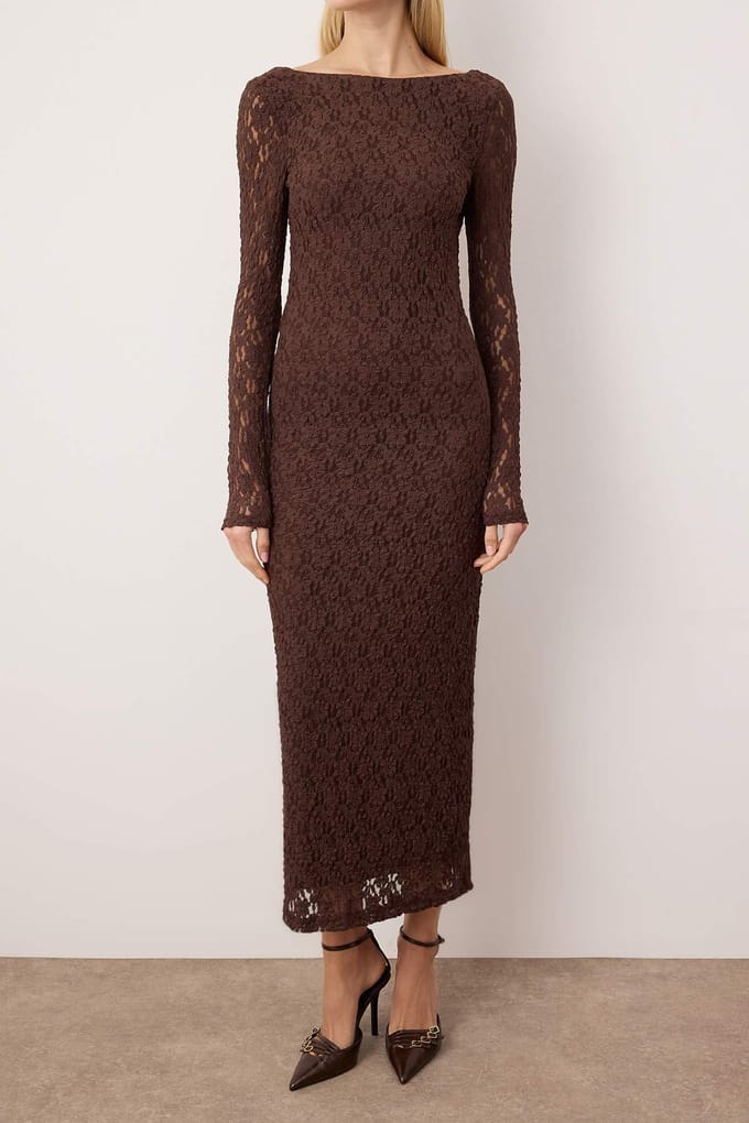 Damesjurk in bruin, unifarben, lange, chique/avond bodycon jurk