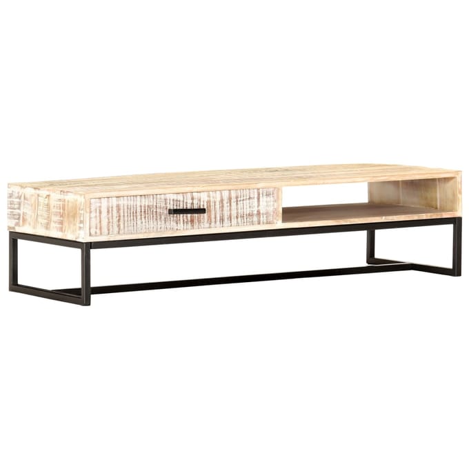 vidaXL - Salontafel - 117x50x30 - cm - massief - acaciahout - wit