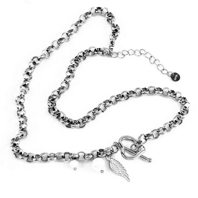 Dottilove Ketting Dames - Wit Gold Plated RVS - Geforceerde Ketting Hart - Zoetwaterparels