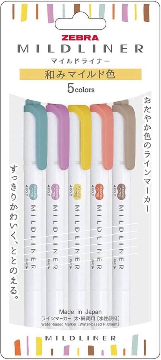 Zebra Mildliners WFT7-5C-RC-N Set van 5 Deep Warm Colors + EXTRA een Zebra Two Sided Brushpen
