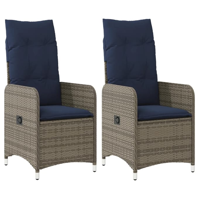 vidaXL - Ligstoel - voor - in - de - tuin - met - kussens - 2 - pcs - Grijs - Poly - rattan