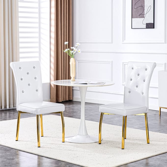 REDOM Eetkamerstoelen Set Van 2 - Gestoffeerd En Waterafstotend - Retro - Eethoek - Metaal En PVC - Goud Wit