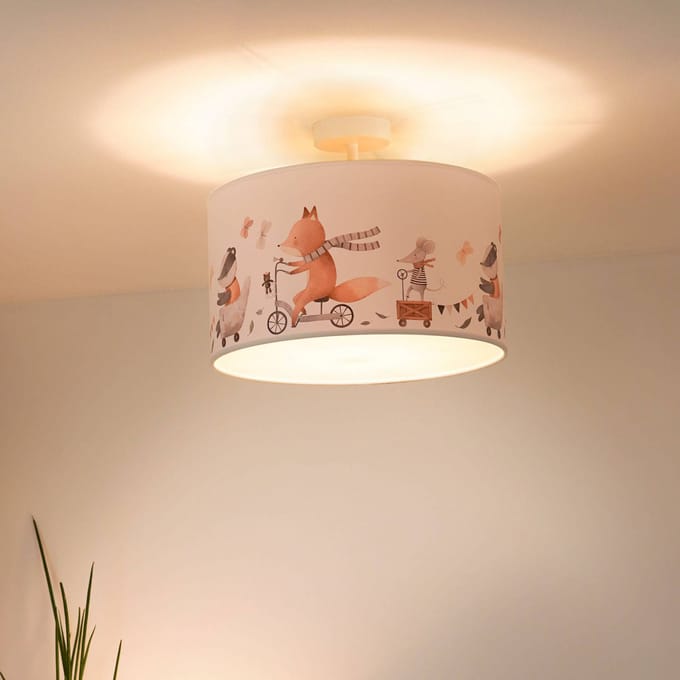 Duolla Plafondlamp Ferdi Kids, textiel, wit, bont