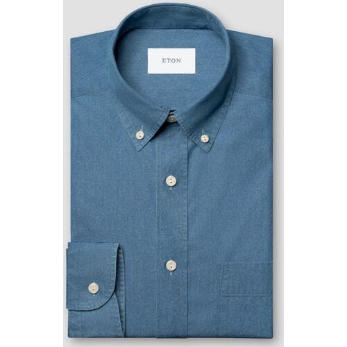 Eton Overhemd Lightweight Denim Button-Down Rich Mélange Effect Denim Blue / male