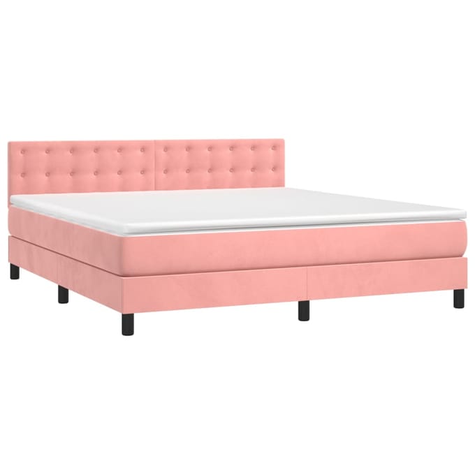 vidaXL - Boxspring - met - matras - en - LED - fluweel - roze - 160x200 - cm