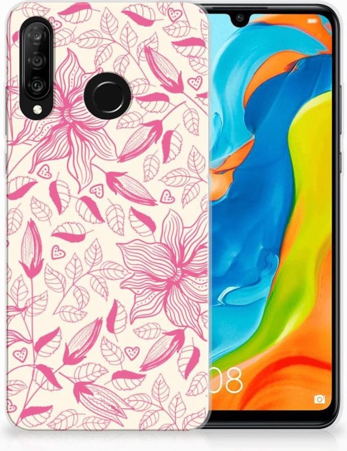 Back Cover voor Huawei P30 Lite TPU Case Pink Flowers
