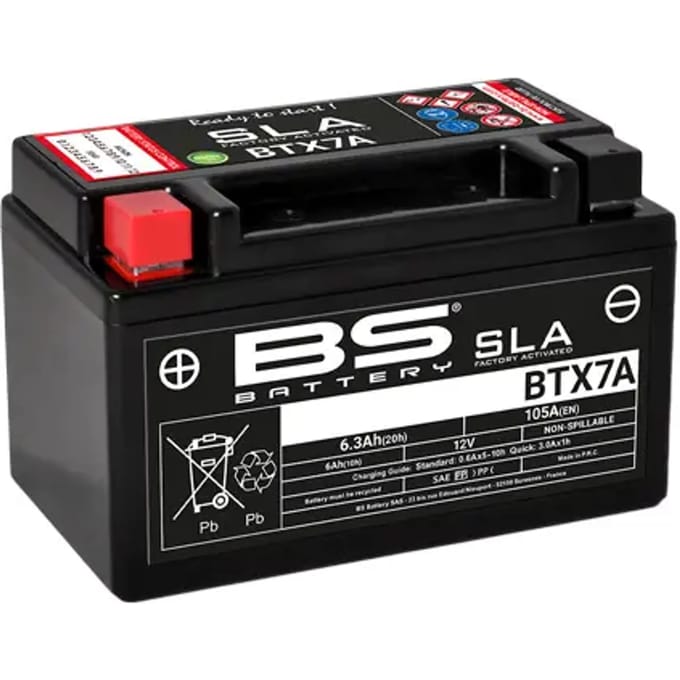 Motorfiets accu BS Battery SLA BTX7A - C (10Hr) - C (20Hr)