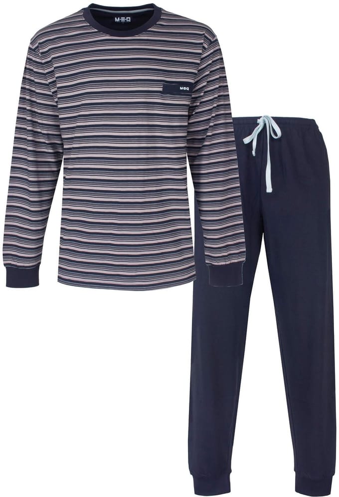 MEQ Heren Pyjama - Gestreept - Ronde Hals - Donker Blauw - Maat M