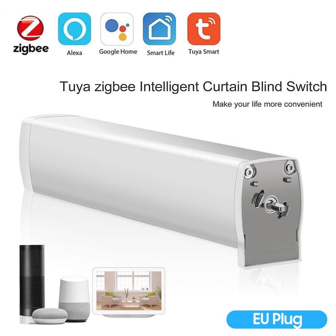 Tuya Smart Zigbee Elektrische Gordijnmotor WiFi App Slimme Timing Afstandsbediening Werkt Met Smart Life EU Plug gray