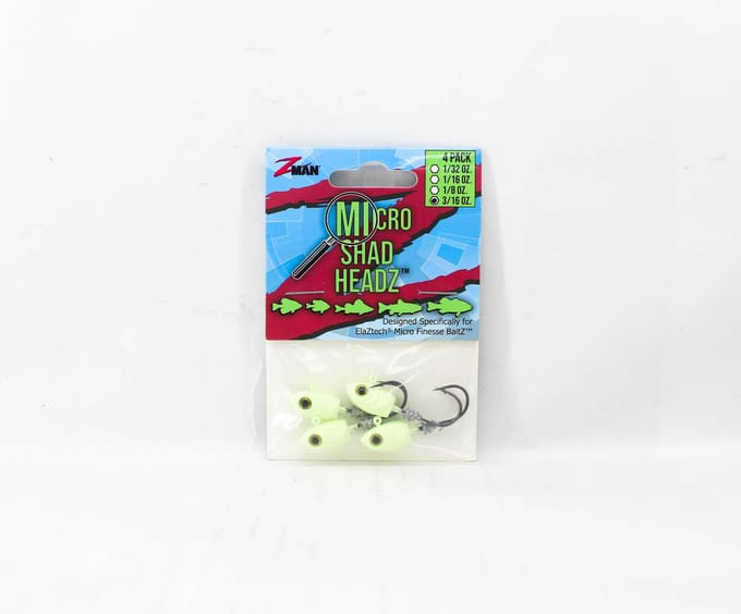 Tête plombée Zman Micro Shad HeadZ 3/16 oz Taille 2 4 par paquet Luminescent (6810) white