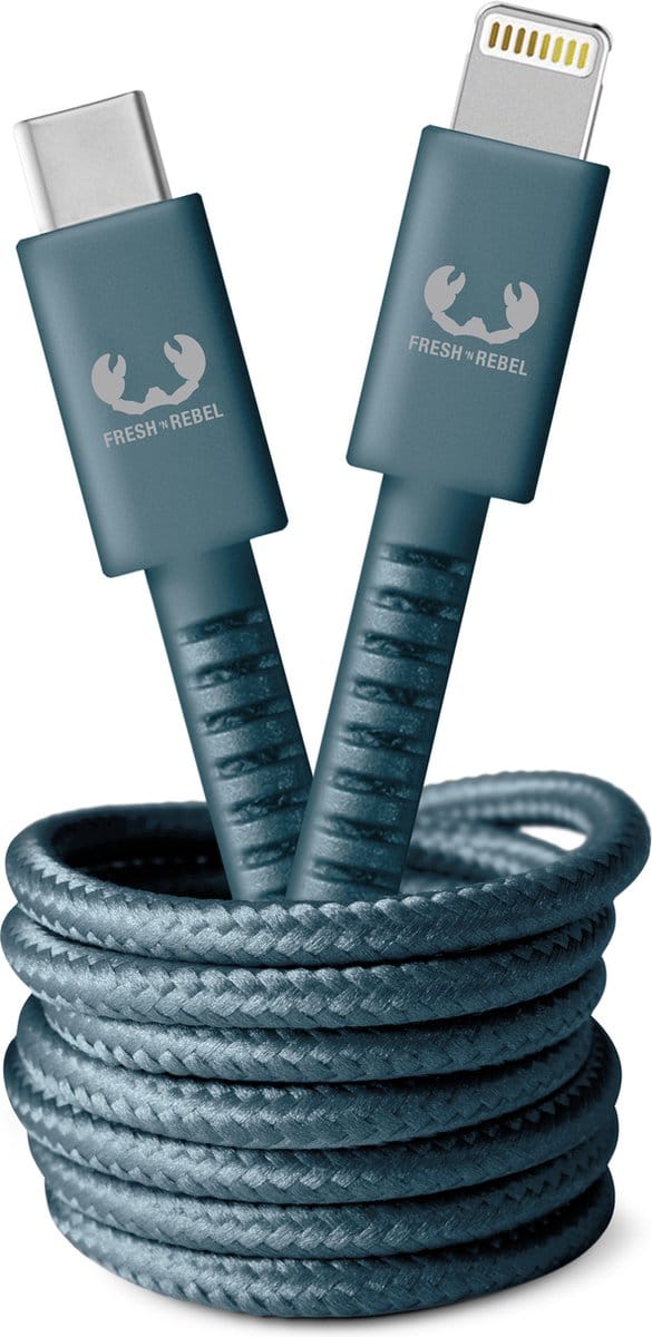 Fresh 'n Rebel - USB-C naar Apple Lightning oplaadkabel - 2 meter - Gevlochten kwaliteit kabel - Dive Blue