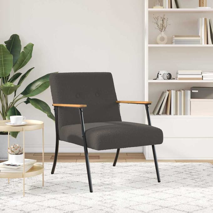 vidaXL - Fauteuil - Donkergrijs - Kratig - Wolachtig - Stof