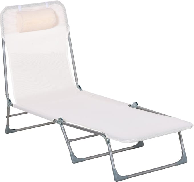 Outsunny Ligstoel - Stof - 182x56x24,5cm - Crème
