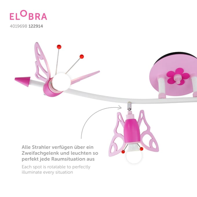 Elobra Plafondspot Falter voor kinderkamer, met 4 lampjes